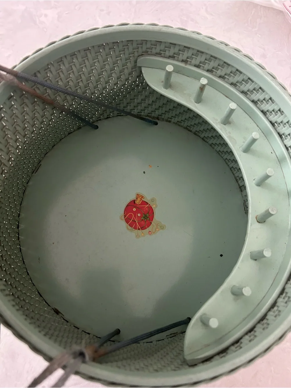 Vintage princess Sewing Basket with Tomato Pin Cushion Top - Mint Green